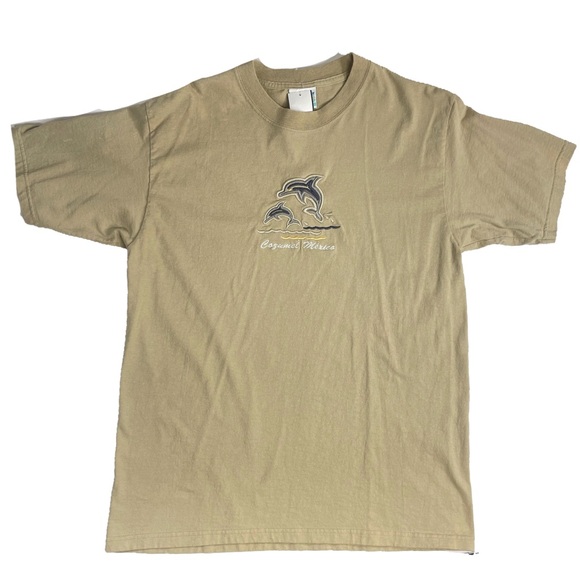 Other - Tan Boxy Dolphin Embroidered Cozumel Mexico Vintage Tee
